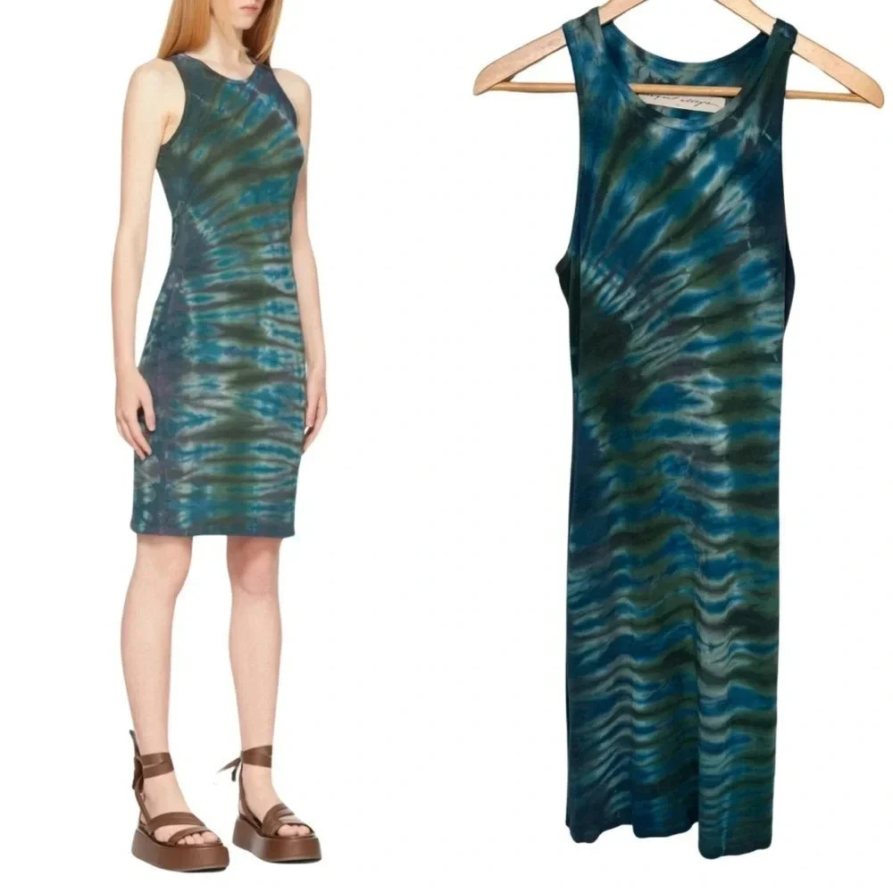 Raquel Allegra Navy Tie-Dye Tank Dress Blue Green Size 0
